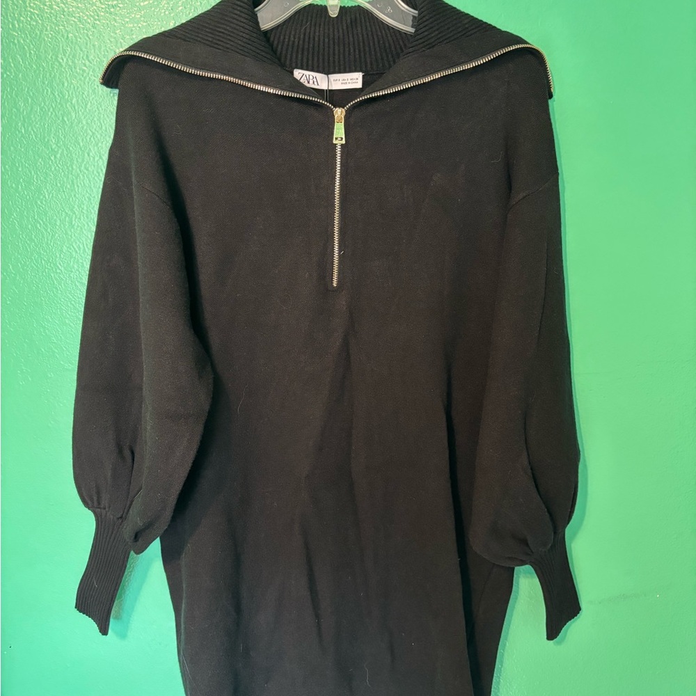ZARA NWT Black Zip-Up Sweater Dress